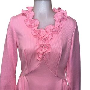 Vtg 70s Ruffled Collar Maxi Dress~Gown~Bubblegum Pink~MCM~See Measurements